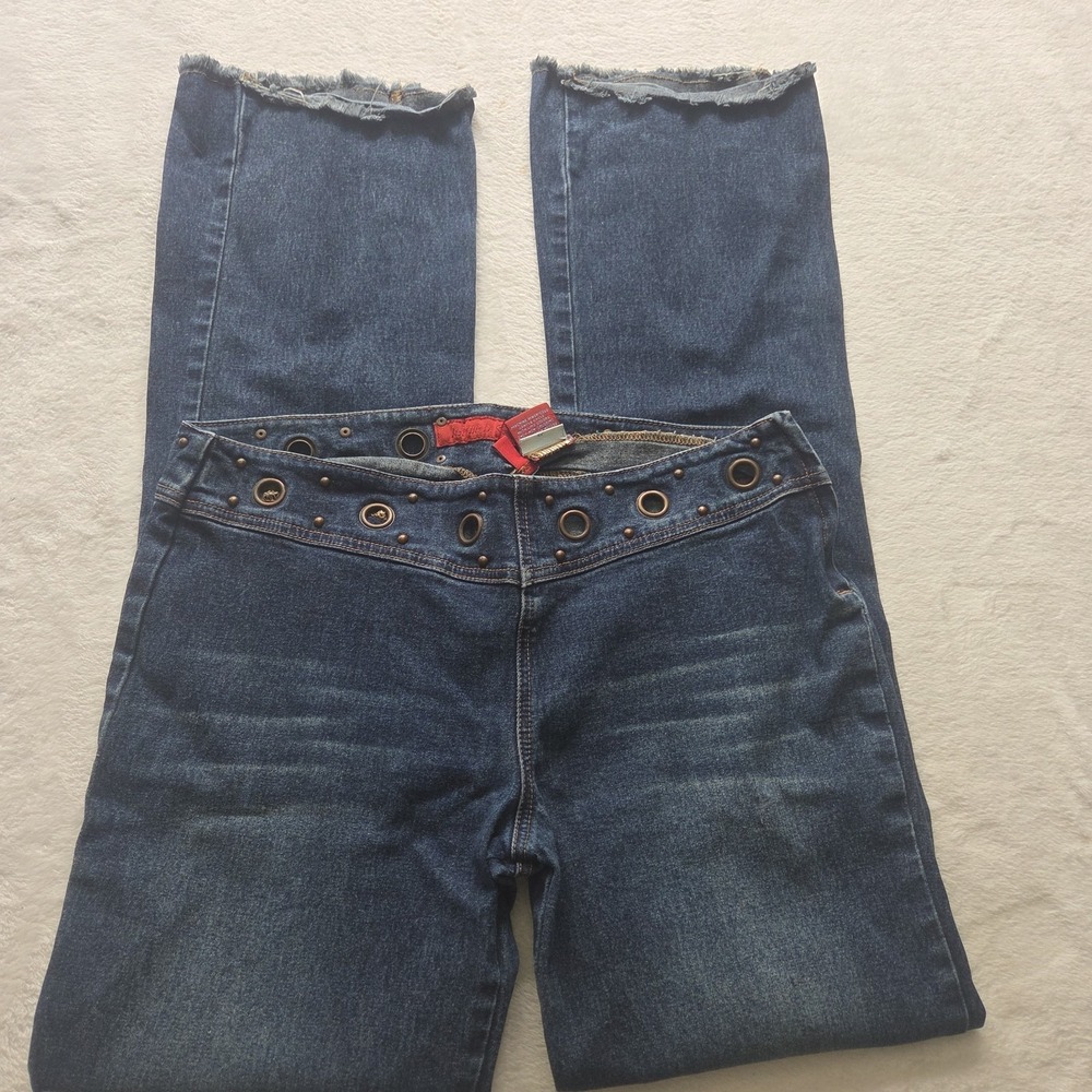 Vintage 90s Y2K Bongo low Rise Flare Grommet  Studded Side Zip Sz 13 Boho Hippie